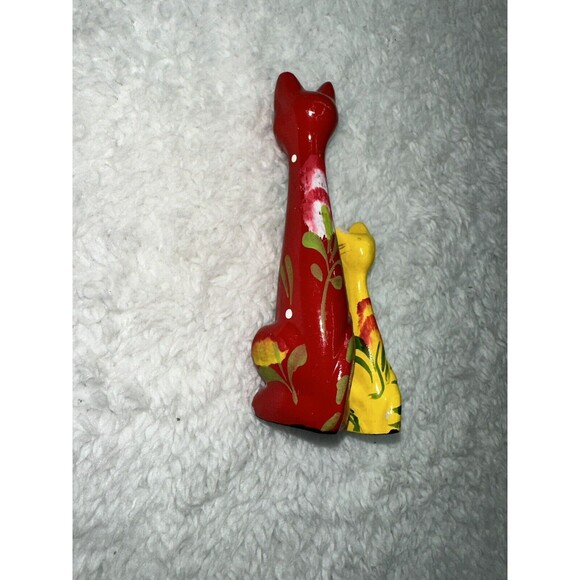 Folk Art Hand Painted Long Neck Cat Figurines 4” & 2.5” VTG MCM Anthropomorphic - Picture 4 of 16